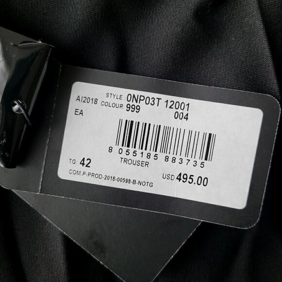 NWT Emporio Armani Black Virgin Wool Pleated Front Straight Leg Trouser Pants - Picture 12 of 14